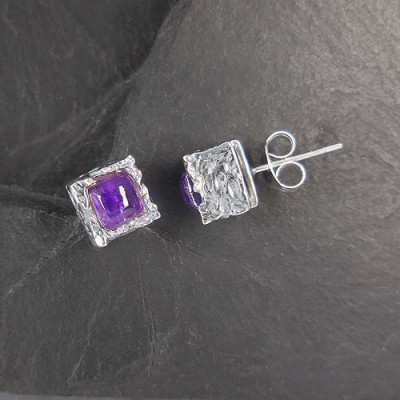 Amethyst - Ohrstecker Eckig